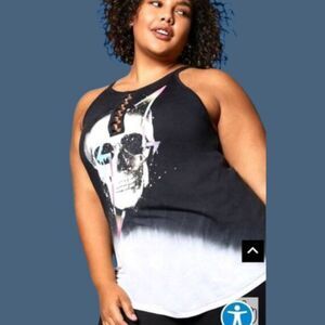 TORRID Black & Ivory Tie Dye skull high Neck Tank Top